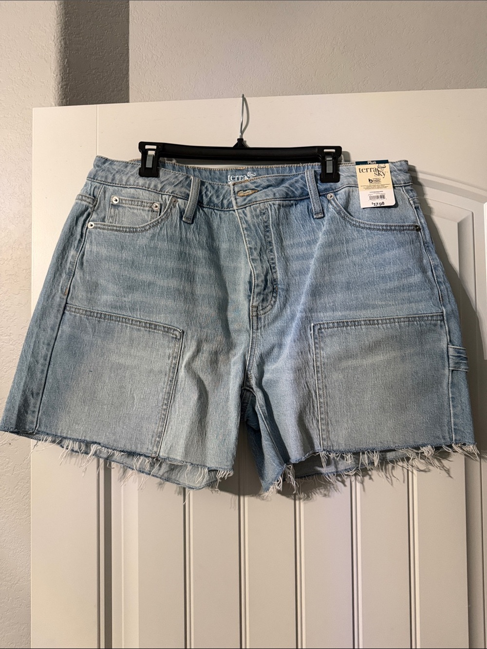 Terra & Sky Light Blue Distressed Denim Cargo Shorts